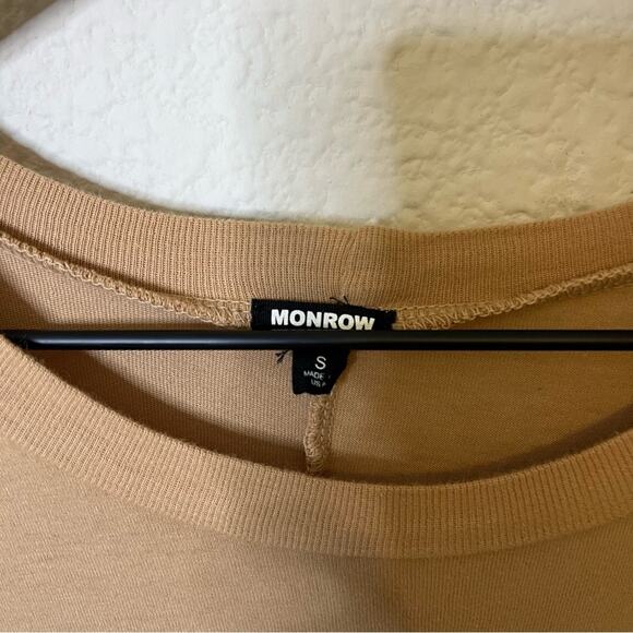 Monrow Pocket Tee Maxi Dress Tie Waist Camel Tan Shirt Dress High Slit Womens S - Picture 5 of 8